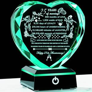lot 6452 image: YWHL 25th Wedding Anniversary Crystal Gifts with LED Base Laser Engraved 25 Year Anniversary Heart Gift for Couples Parents Romantic 25 Years of Marriage Presents for Wife Husband