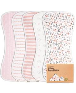 lot 6457 image: 5pk Urban Baby Burp Cloths, Organic Burping Cloth for Babies, Burp Rags for Baby Girls, Boys