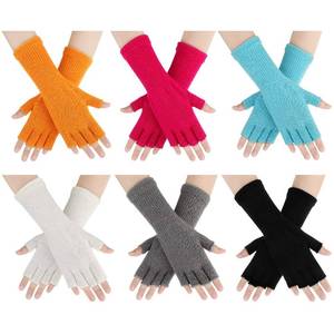 lot 6463 image: 6 Pairs Unisex Half Finger Gloves Warm Stretchy Knit Fingerless Gloves 8.6 Inches for Women Men(Black, White, Blue, Orange, Pink, Grey)