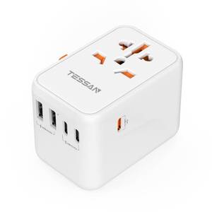 lot 6473 image: TESSAN Universal Travel Adapter Worldwide, GaN 65W International Plug Adaptor with 3 USB C 2 USB A Ports, World Power Outlet for European USA UK Australia Ireland(Type CGAI)
