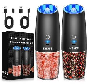 lot 6477 image: Sweet Alice Rechargeable Electric Pepper and Salt Grinder Set, No Battery Needed, whit Gravity Sensing Switch and LED Light, One Hand Automatic Operation, Black 2 Pack
