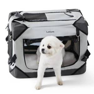 lot 7708 image: Lesure Collapsible Dog Crate - Portable Travel Kennel for Extra Small Dog, 4-Door Pet Crate with Durable Mesh Windows, Indoor and Outdoor, Light Gray