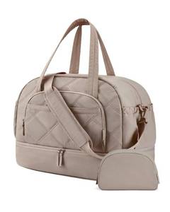 lot 8348 image: Gym Bag for Women, BAGSMART PuffyTravel Duffel Bags with Shoe Compartment, Carry on Weekender Overnight Tote Bag with Toiletry Bag, Travel Bag for Airlines, Travel, Sports, Brown