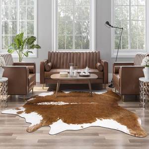 lot 8360 image: AROGAN Faux Cow Print Rug Large (4ft x 3ft) - Cow Print Area Rug with No-Slip Backing, Large Animal Skin Rugs for Living Room, Offfice, Room Decor, Brown
