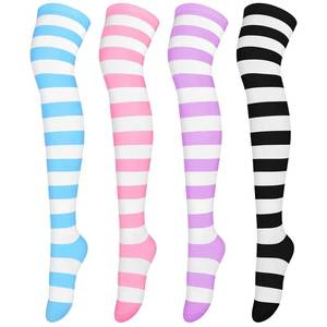 lot 8396 image: Aneco 4 Pairs Over Knee High Stripe Socks Stripe Thigh High Socks Cosplay Accessories for Woman Girls