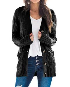 lot 8399 image: Goranbon Womens Cable Knit Cardigan Long Sleeve Open Front Button Down Knitwear Sweater Coat