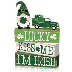 lot 8402 image: Moucuny 5 Pcs St Patricks Day Decoration St. Patricks Table Signs Saint Pattys Day Tiered Tray Decor Wooden Gnome Truck Blocks Signs Irish Table Decor for Home Office Desk Coffee Bar Shelf