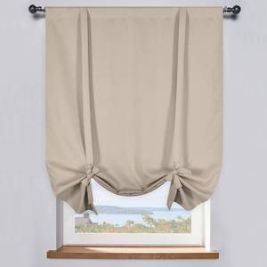 lot 8417 image: DONREN Taupe Farmhouse Tie Up Shade - Window Valance for Kitchen Balloon Curtain Rod Pocket Drapery for Home Decor Adjustable Valance,34W x 63L in, 1 Panel