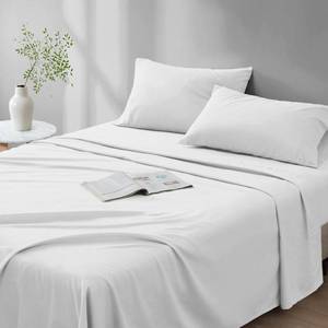 lot 8431 image: Comfort Spaces 100% Cotton Sheet Set Breathable, Lightweight, Soft with 14in Elastic Pocket Fits up to 16in Mattress, All Season Cozy Bedding, Matching Pillow Case, Full White 4 Piece