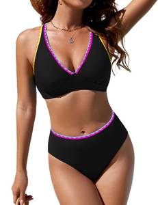 lot 8442 image: Blooming Jelly Womens High Waisted Bikini Sets High Cut Cheeky Swimsuits Sexy Color Block Bikinis(Large,Black)