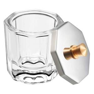 lot 8447 image: Beauticom Crystal Glass Dappen Dish for Acrylic Nail Dip Powder, Monomer, and Nail Polish Remover (Octagon Shape wStainless Steel Lid, 1 Piece)