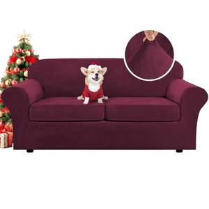 lot 11667 image: H.VERSAILTEX Real Velvet Plush 3 Piece Stretch Sofa Covers Couch Covers for 2 Cushion Couch Sofa Slipcovers Width Up to 90 Inch Feature Thick Soft Stay in Place (Large Sofa, Burgundy)