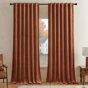 lot 11676 image: Timeper Burnt Orange Velvet Curtains 96 inches 2 Panels, Light Blocking Curtains for Bedroom Living Room Thermal Insulated Luxury Super Soft Window Drapes,Back Tab and Rod Pocket,W52 x L96 inches