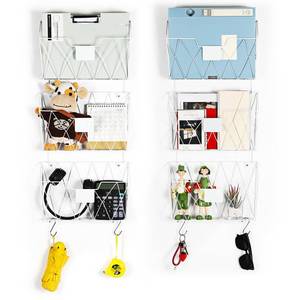 lot 11677 image: Wall File Holder 6 Pockets Hanging Wall File Organizer, for Papers, Files Clipboard and Magazine Organizer, Wall Mount File Holder Rack for Office Home, White