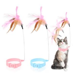 lot 12279 image: 2Pcs Cat Collar Toy, Adjustable Cat Feather Neck Collar Toy Cat Teasing Wand with Silicone Collar, Funny Cat Stick, Interactive Self Playing Toys Bell for Indoor Cat Playing Small Animals(Blue, Pink)