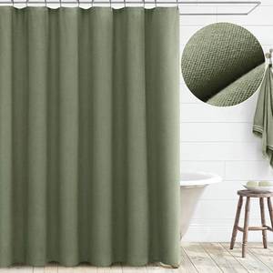 lot 12288 image: Awellife Sage Green Extra Long Shower Curtain Linen Shower Curtain for Bathroom Natural Cloth Cotton Fabric Liner 72x78 Inch
