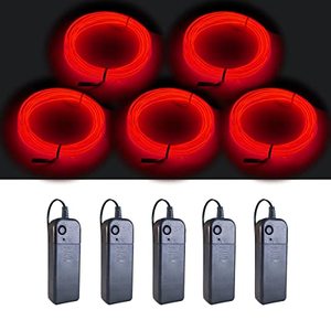 lot 12289 image: MaxLax EL Wire 5 Pack, 9ft Neon Light Wire Noise Reduction with Battery Pack(9ft-red)