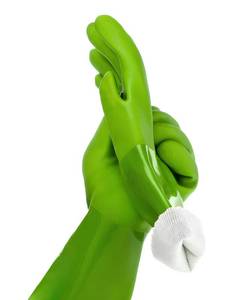lot 12303 image: Kitchen-Star Ultimate Rubber Household PVC Gloves with Comfortable Cotton Lining, Anti-Slip surface, Kitchen Dishwashing, Extra Thickness, Kitchen Cleaning, Working, Painting, PetCare (X-Large, Green)