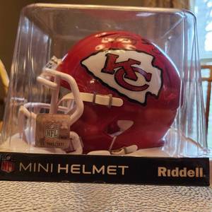 lot 3100 image: Authenticated, hand signed,  Mini helmet by Kansas City chiefs Guard #65 Trey Smith