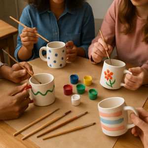 lot 7000 image: Creative Night Out for Four Mug Painting at Ceramic Caf  $50 to Texas Roadhouse