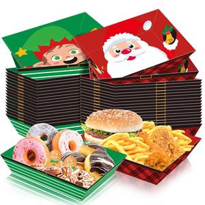 lot 8353 image: JULMELON Christmas Party Supplies, Christmas Food Trays No DIY Paper Snack Serving Tray Disposable Santa Buffalo Plaid Bowls for Winter Holiday Xmas Party Decorations