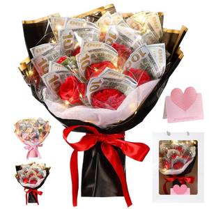 lot 8355 image: Thiccywoov Mothers Day Money Flower Bouquet Money Bouquet Kit for Cash Gift Cash Nosegay Flowers with Bag for Birthday Party Anniversary Graduation(Red)