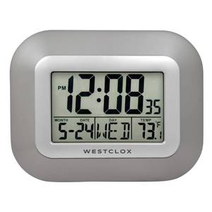 lot 8358 image: Westclox Large Digital Wall Clock Battery Operated Large Digital Clock with Temperature Date and Day of Week with Alarm  Modern Digital Desk Clock for Office Kitchen Bedroom or Living Room  Silver
