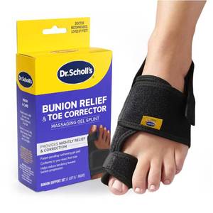 lot 8369 image: Dr. Scholls BUNION RELIEF & TOE CORRECTOR  Massaging Gel Bunion Splint & Big Toe Straightener - Orthopedic Bunion Corrector for Women & Men - Bunion Pads for Bunion Pain Relief, 1 Support Set (Left & Right)