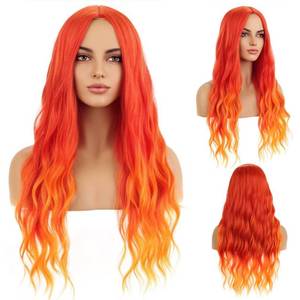 lot 8372 image: BERON Orange Wig Long Curly Flame Color Fire Wigs for Women Cosplay Party Hairnet Include