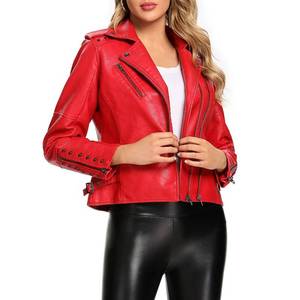 lot 8376 image: S P Y M Womens Faux Leather Jacket, Double Zip Up Coat, Moto Biker Outwear with Rivets, Small