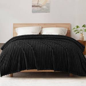 lot 8378 image: Exclusivo Mezcla Twin Size Flannel Fleece Blanket, Super Soft Striped Jacquard Bed Blanket, Lightweight Fuzzy Cozy for All Seasons, 60x80 Inches, Black