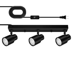 lot 8380 image: Plug-in Track Lighting LED, Track Light Fixtures Ceiling, Black Plug in Wall Lights with 14.8ft Cord, 3 Way Ceiling Spotlight for Kitchen, Rotatable Light Head for Bedroom Hallway(GU10 Socket,NO Bulb)