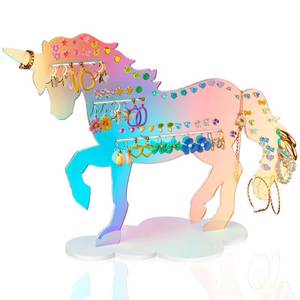 lot 8382 image: NiHome Iridescent Acrylic Unicorn Earring Organizer Rack, Rainbow Earring Holder Magical Display Stand with 112 Slots & Grooves, Durable & Mesmerizing Color Spectrum for Studs & Hook Earrings