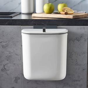 lot 8385 image: ELPHECO Compost Bin, 2.5 Gallon Hanging Trash Can with Lid, Kitchen Cabinet Door Under Sink Plastic Garbage Can Wall Mounted Slide Open, White