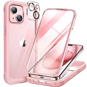 lot 8406 image: Miracase Glass Series Designed for iPhone 15 Plus Case 6.7,Full-Body Military Drop Proof 15 Plus Phone Case Cover with Built-in 9H Tempered Glass Screen Protector,Pink