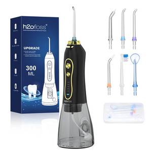 lot 8413 image: H2ofloss Water Dental Flosser Teeth Pick -Portable Oral Irrigator with 5 Modes, Rechargeable IPX7 Waterproof Orthodontic Teeth Cleaner Pick Cordless for Home Travel-300ml Water Tank Gold