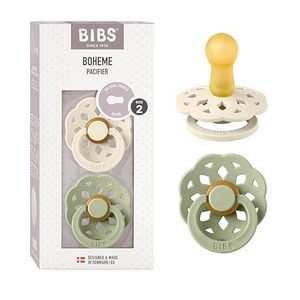 lot 8418 image: BIBS Pacifiers - Boheme Collection  BPA-Free Baby Pacifier  Made in Denmark  Set of 2 IvorySage Color Premium Soothers  Size 6-18 Months