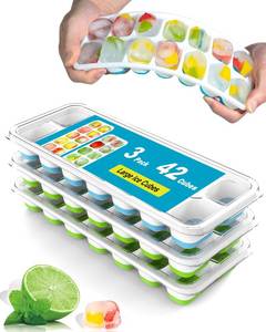 lot 8435 image: Ice Cube Trays for Freezer - 3 Pack 42 Cubes, Easy to Release Silicone Ice Trays with Spill-Resistant Lids, Reusable Ice Tray,Stackable and BPA-Free, Perfect for Cocktails, Drinks,and Ice Coffee
