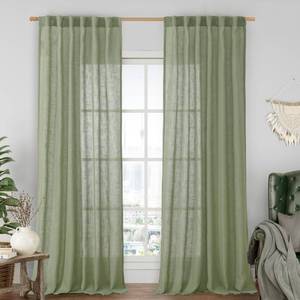 lot 8436 image: LAMIT Sage Green Linen Curtains for Living Room, 84 inch Length, 2 Panels, Light Filtering Semi Sheer, Back Tab and Rod Pocket, Neutral Panels for BedroomSliding Glass Door, 52 x 84 Inch