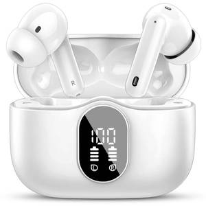 lot 8451 image: Wireless Earbuds Bluetooth 5.4 Headphones Bass Stereo Ear Buds with Noise Cancelling Mic LED Display in Ear Earphones IP7 Waterproof 36H Playtime for Laptop Pad Phones Sports Workout White