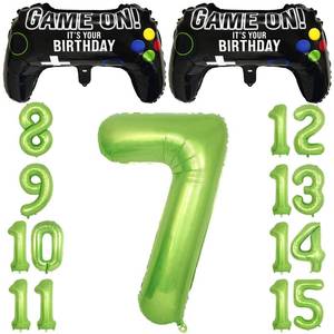 lot 8454 image: Video Game Party Balloons for Boys 7th Birthday Decorations- 2 Packs Game Controller Mylar Balloons with Green Number Balloons 7