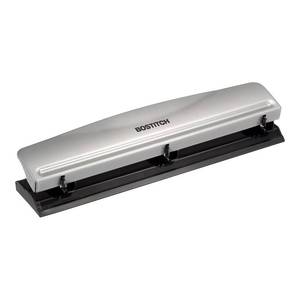 lot 8458 image: Bostitch Office Premium 3 Hole Punch, 12 Sheet Capacity, Metal, Rubber Base, Easy-Clean Tray, Silver