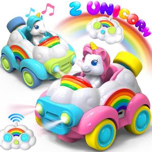 lot 8464 image: HopeRock Unicorn Toys Remote Control Cars,Toys for Ages 2-4,Gifts for 2 Year Old Girls 2 Pack with LED Lights,Music,and Sound,Birthday Gift for 2 3 4 5 6 Year Old Girls(Blue and Pink)
