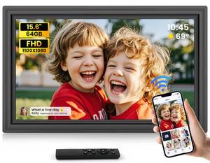 lot 8473 image: Uhale 15.6 Large Digital Picture Frame 64GB, WiFi Electronic Photo Frames 1920 x 1080 IPS FHD with Remote Control, Wall-Mounted, Support USBSD Card, Share PhotosVideos Anywhere(No Touchscreen) - Retail $83.02