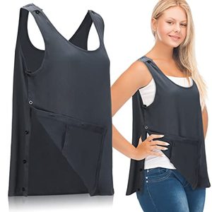 lot 8485 image: Jiuguva Mastectomy Recovery Tank Top with Drain Pocket Adjustable Hold Drainage Tube Surgical Recovery Tank Top with Pocket(Gray, L)