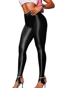 lot 8486 image: ChiaoLezhee Shiny Leggings for Women, Rave Party Outfits, Sexy Sheer Stirrup Pants High Waist Waisted See Through Mesh Tights, Black, Medium