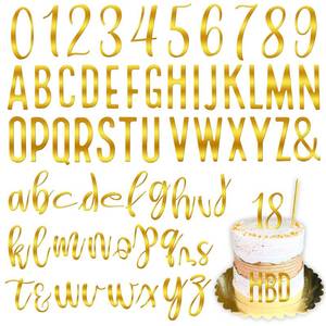 lot 8496 image: DRWATE Cake Topper Acrylic Number & Letter Picks with Mirrored Gold Finish, 62 Pcs Set for Wedding, Birthday, Party Decorations