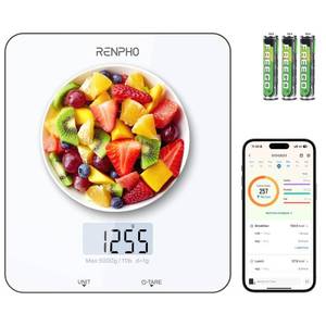 lot 8504 image: RENPHO Food Scale with Nutritional Calculator, Digital Kitchen Scale for Weight Loss, Smart Food Weight Scale with App for Macro Keto Calorie Cooking, Grams and Ounces, White, 11lb5kg