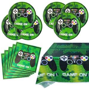 lot 8506 image: Video Games Party Tableware Supplies Set Including 20 pcs Plates, Table Cover and 20 pcs Napkins, Video Games Theme Party Baby Shower Birthday Decorations