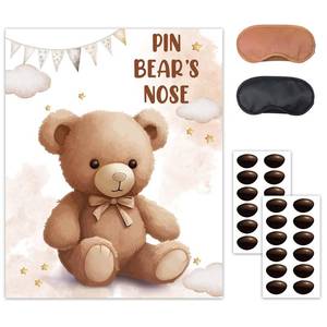 lot 8507 image: Pin The Noses on The Bear,Teddy Bear Party Game,Large Poster wiht 24PCS Noses Stickers for Kids Birthday Baby Shower Theme